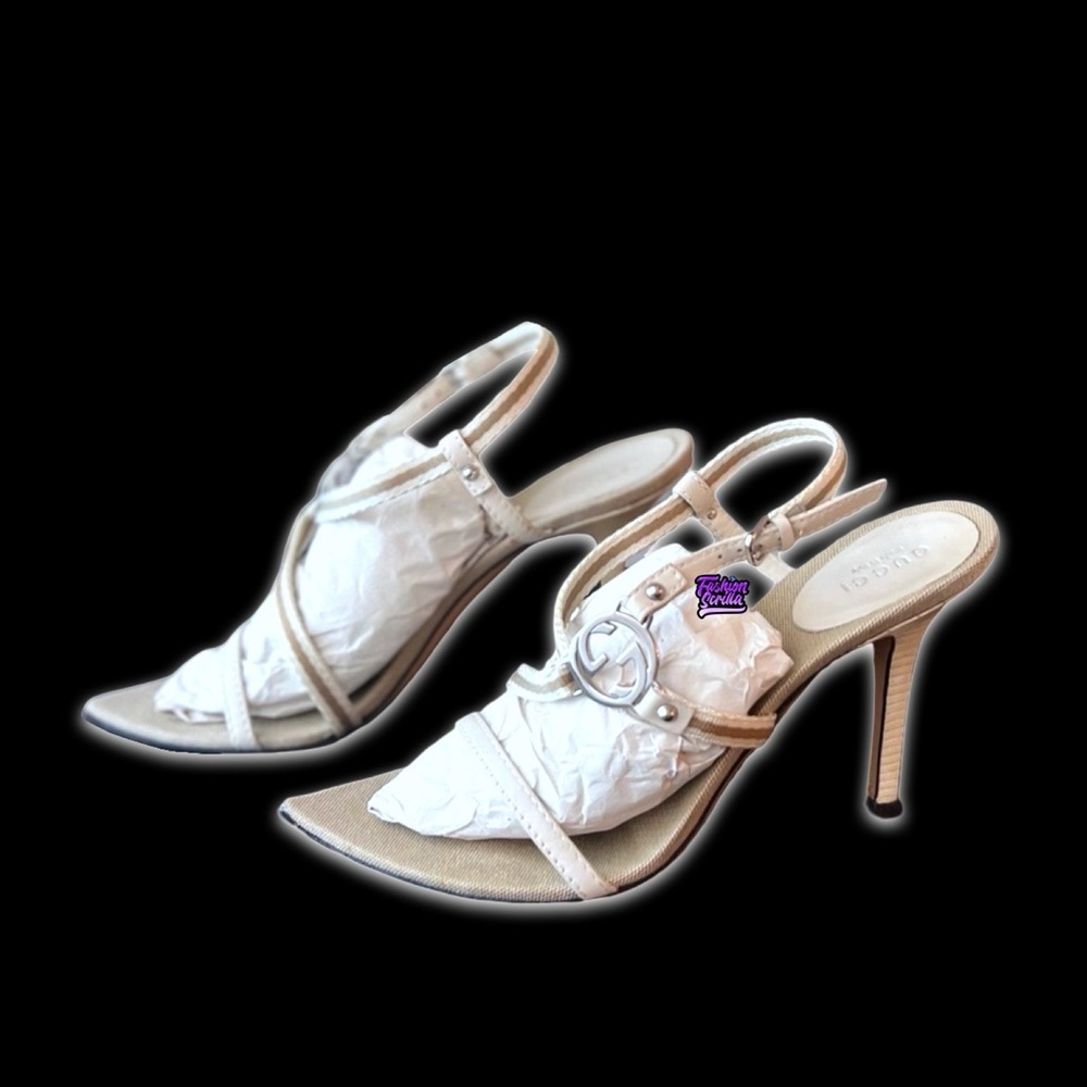 Tom Ford Gucci Brit Strappy Y2K Pointed Toe Stiletto Heel Beige Tan silver Logo - Picture 11 of 14